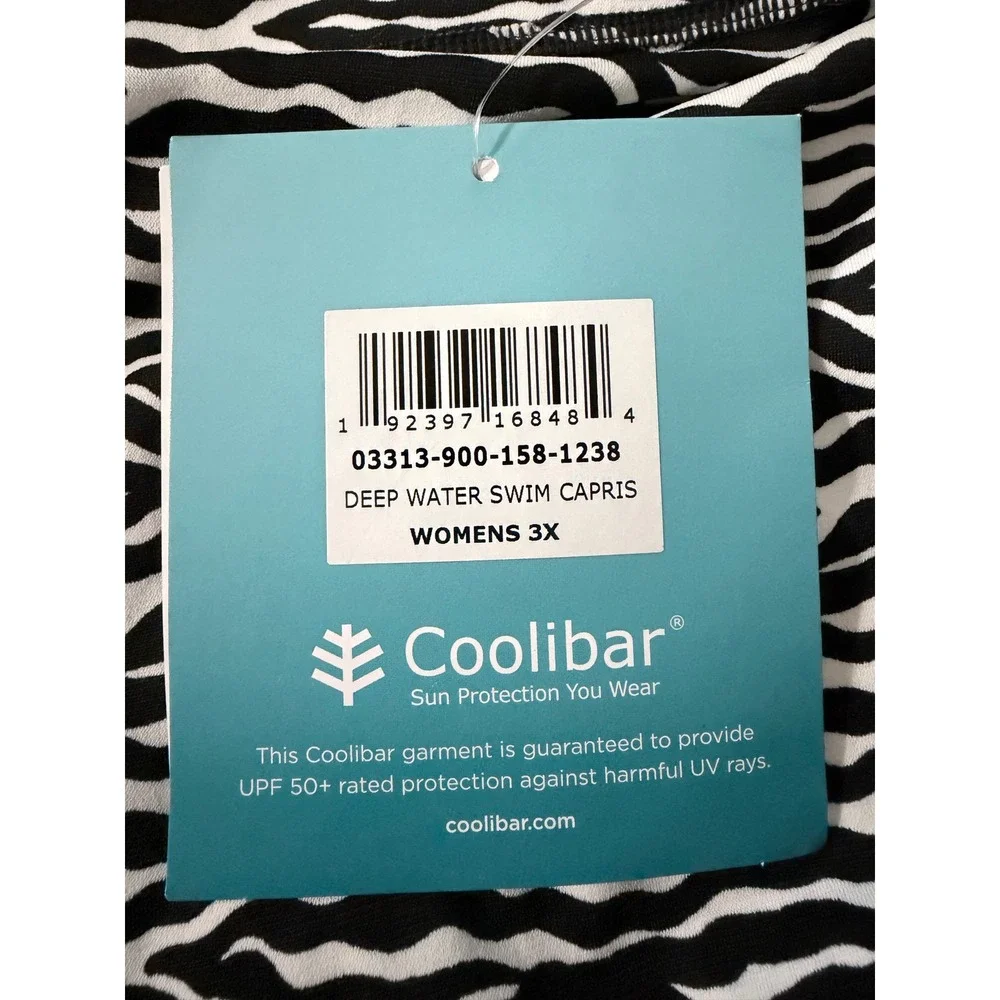Coolibar Swim Capris Women 3X Black Zebra Deep Water Swim Capris UPF 50+ 03313